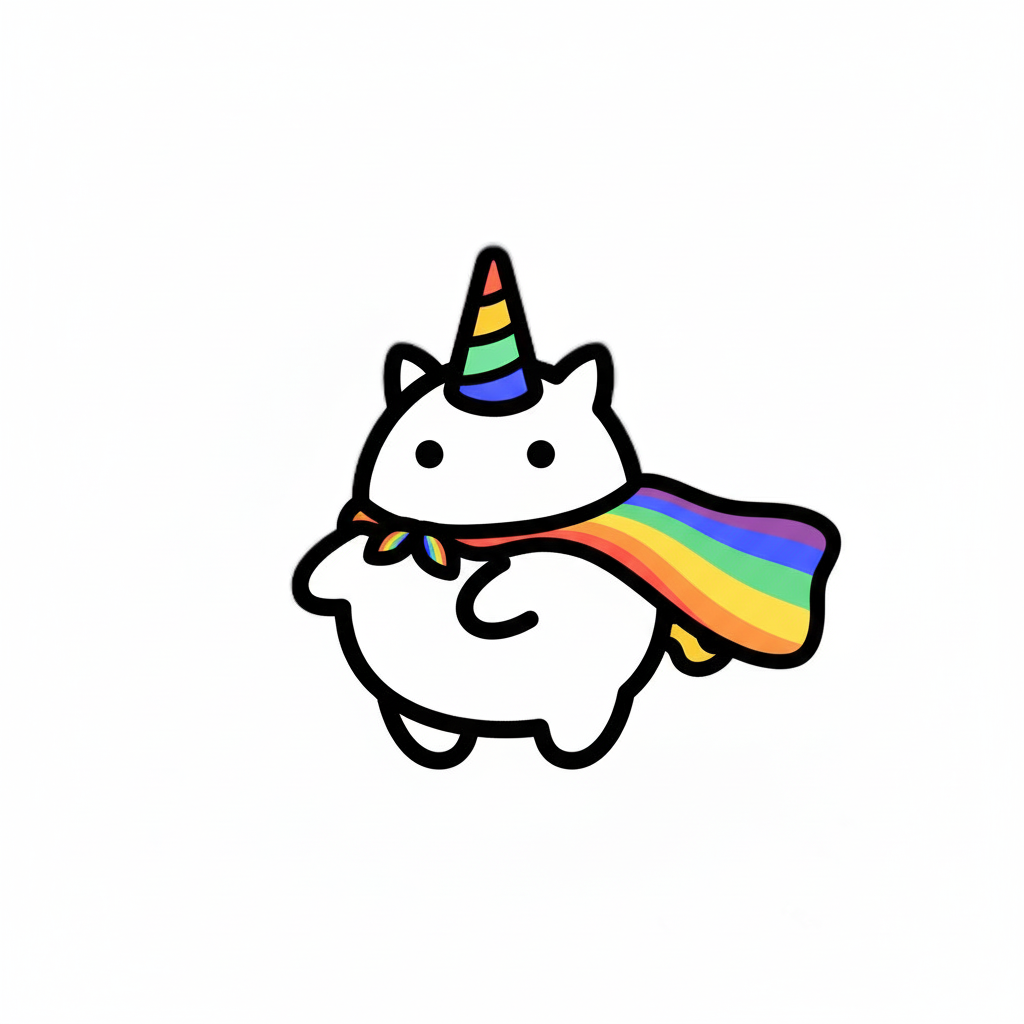 Color Cape mascot - a cute unicorn with a rainbow cape